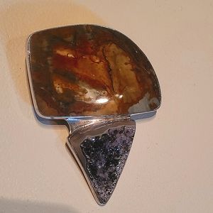 Sterling laid Amethyst and Obsidian brooch, pendant, scarf clip, or dress clip.